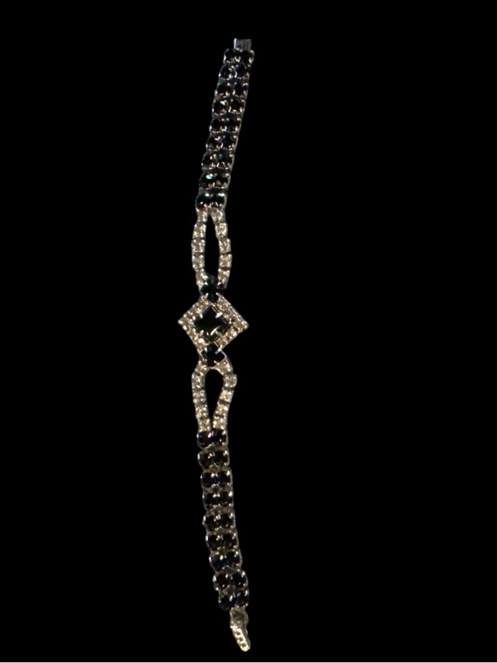 Elegant “Kramer” Silver-Tone and Black Crystal Rhinestones 8” Women's Bracelet